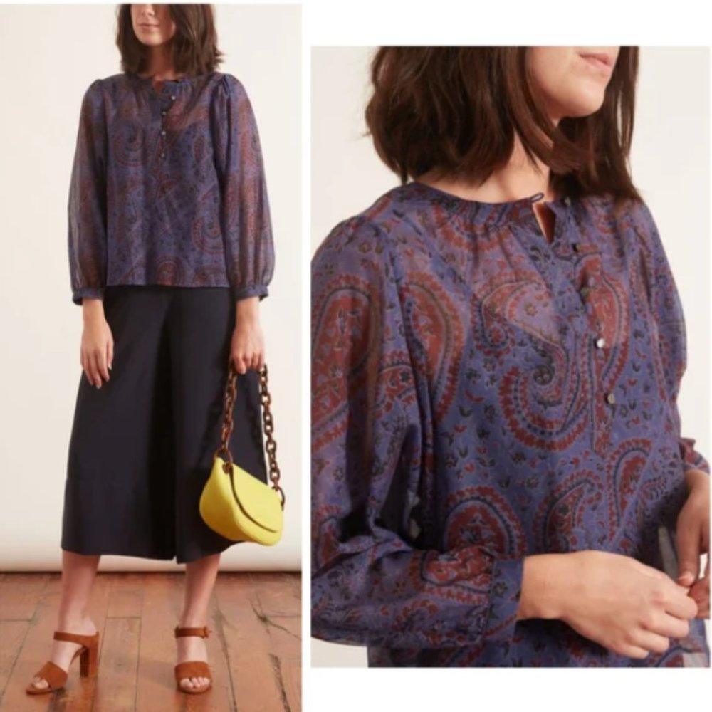 Alex Mill Easy Popover Blouse in Blue & Maroon Paisley